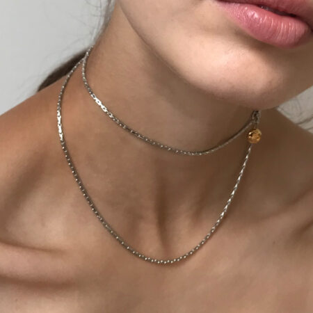 SCHO Tweed Double Wrap Chain Silver Necklace